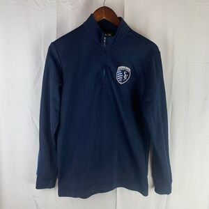 Adidas Kansas City Sporting Pullover Men Small Navy Blue Climalite 1/4 Zip MLS